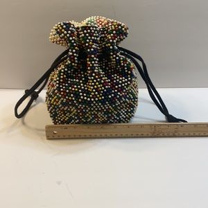 Beaded drawstring quirky bag